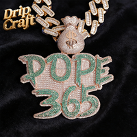 Nouveau Pendentif Hip-hop DIY en patchwork de lettres, motif sac à monnaie et bouton, en cuivre électroplaqué or véritable, incrusté de zircon