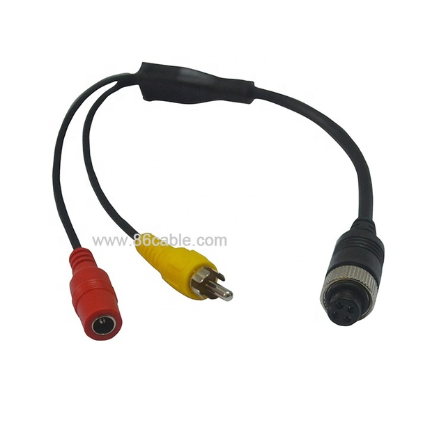 4 Pin Male Aviation Cable to RCA DC Adapter Audio Video Cable for Truck Parking Reversing Camera System