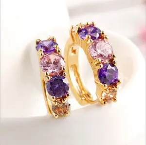 New style beautiful flower crystal rhinestone hoop earrings handmade huggie hoop earrings
