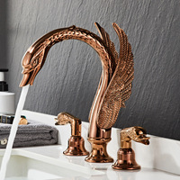 Robinet de lavabo thermostatique en laiton couleur or rose, design cygne, garantie 5 ans, pour salle de bain, à trois trous