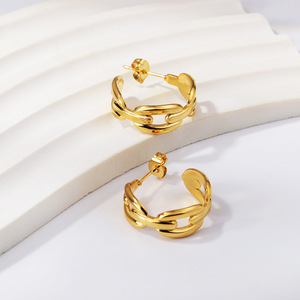 Hoop Earrings Gold Open Chain Geometric Design For Women Party Jewelry Zinc Alloy Stainless Steel <b>Post</b> EA316201G - Product Image 1