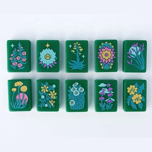 Juego de Mahjong Americano de Acrílico Grabado con Flores del Desierto en Verde Esmeralda, 160 Piezas, Fichas de Lujo - Product Image 3