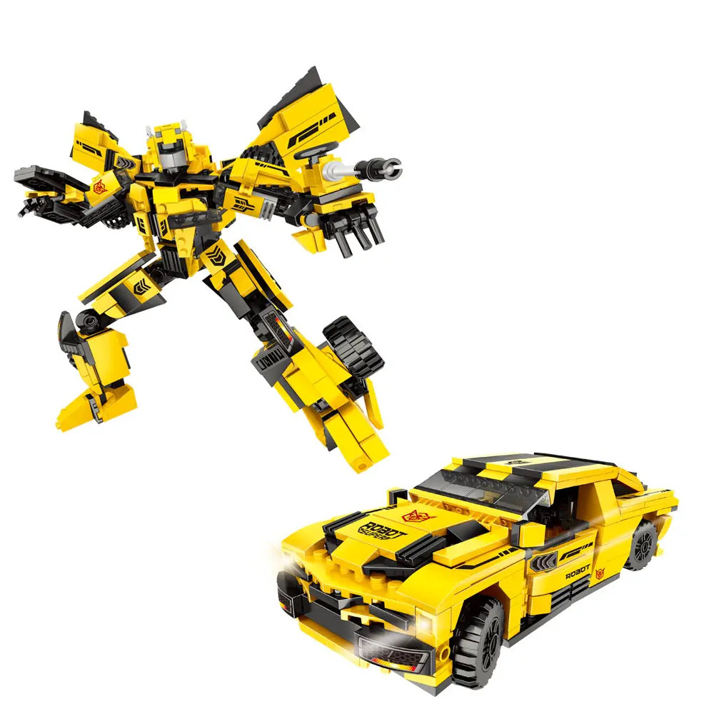 2 in1 Yellow Bee Deformation Beetle Car Robot Toys Movie Kids Creative Car Robot Building Bricks Hornets City Block Toys For Boy