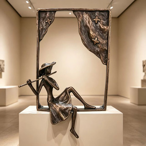 Scultura Vintage in Ghisa a Forma di Donna con Flauto, Ornamento per Finestra, Decorazione Murale per Ingresso <span class=keywords><strong>Soggiorno</strong></span>, <span class=keywords><strong>Regalo</strong></span> da Collezione per Appassionati d'Arte - Product Image 3