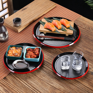 Bandeja redonda de imitación de madera con borde rojo, estilo japonés, plato para postres, bandeja para té, sukiyaki, platos de cocina japonesa y coreana - Product Image 2