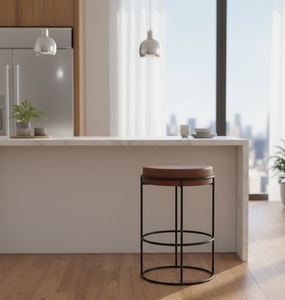 Tabourets de bar en cuir, design moderne et minimaliste, siège en cuir souple, hauteur réglable, structure robuste pour îlot de cuisine ou comptoir de bar - Product Image 2