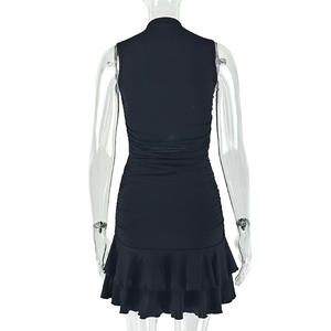 Viviblook Z225DS01 Robe d'été pour femme, col rond, à lacets, à volants, coupe trapèze, mini robe de soirée - Product Image 5