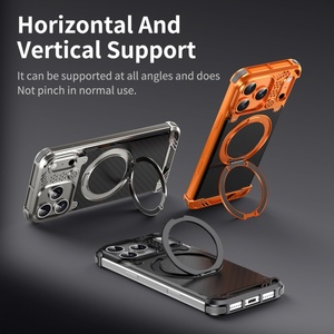 Custom Carbon Fiber Texture Magnetic Case for <b>iPhone</b> 17 15 16 Pro Max With 360° Ring Stand Aluminum Frameless Protective Cover - Product Image 6