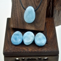 Pierre de Palmier en Aigue-marine Bleue Naturelle 30x22mm - Pierre de Naissance Ovale Lisse pour Soulagement de l'Anxiété et Pendentif de Collier