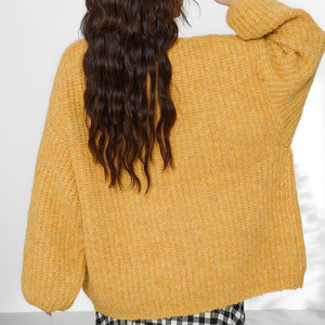Cárdigan Holgado de Punto Grueso Color <span class=keywords><strong>Mostaza</strong></span> para <span class=keywords><strong>Mujer</strong></span> - Top Informal y Atrevido para Uso Diario - Product Image 5