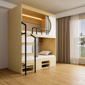 Lits superposés en bois modernes et simples avec rideaux extensibles pour économiser de l'espace dans les dortoirs d'étudiants <span class=keywords><strong>Lit</strong></span> double pour la maison - Product Image 2