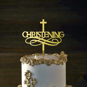 Joyeux baptême baptême miroir acrylique gâteau Topper croix jésus première Communion fête gâteau Topper 1.3mm - Product Image 6