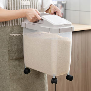 Distributeur de riz de nouvelle conception, grande capacité de 20 kg, contenants de stockage alimentaire étanches, conteneur à riz en plastique mobile avec roues - Product Image 3
