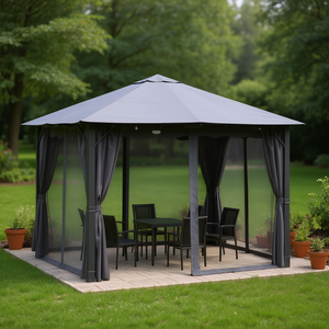 Gazebo Clásico DB de 3x3 Metros, Color Gris, para Patio, Resistente a la Lluvia, Pérgola de Madera, Diseño Cuadrado, Cubre Espacios - Product Image 2