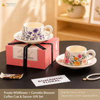 Ensemble tasse et soucoupe à café en céramique à motif floral vintage, en gros, avec boîte cadeau, faible MOQ, pour cadeaux de fêtes