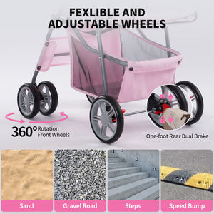 Nouvelle conception, poussettes pour chiens de petite taille en tissu Oxford 300D avec structure en fer, couleur rose, à prix avantageux - Product Image 4