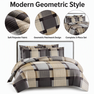 Poland Stock Modern Geometric <b>Patchwork</b> <b>Bedding</b> Set Brown Grey Polyester Duvet Cover for EU Dropshipping - Product Image 3