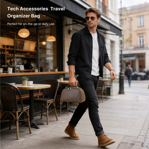 Pochette de voyage vintage en cuir de vachette véritable, à double fermeture éclair, grande capacité, pour organiser les appareils électroniques EDC - Product Image 5