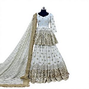 Elegante Lehenga Choli Gharara de Seda Georgette con Bordado, Tela de Lujo, Elegancia Atemporal para Fiestas, Festivales y Vestidos de Novia - Product Image 1