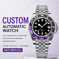 Montre automatique Oem Nh35, boîtier et bracelet en acier inoxydable 316l, lunette en céramique bicolore saphir, date, logo personnalisé, montres pour hommes