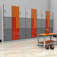 Casiers de rangement pour bagages de personnel en stratifié compact HPL intelligent, étanche et personnalisé, avec bancs intégrés pour salle de sport