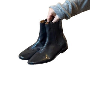 Versión en Piel de Vacuno~Botas Chelsea Elegantes para Mujer con Estilo Francés y Británico, Punta Redonda, Cuero Genuino, Versátiles, Planas y Ajustadas - Product Image 5