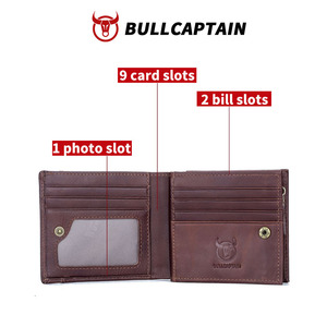 BULLCAPTAIN Factory Custom Men Genuine Leather <b>Wallet</b> OEM Card <b>Holder</b> Short <b>Wallet</b> Vintage Men Purse with Coin Zipper - Product Image 3