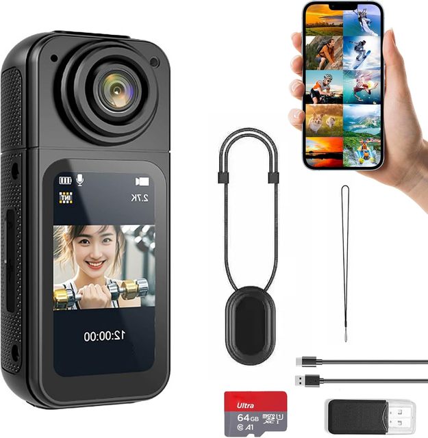 S70 Mini Thumb Camera - Magnetic Lanyard for Hands-Free POV, Wearable Body Mount Action Cam with 64GB Storage