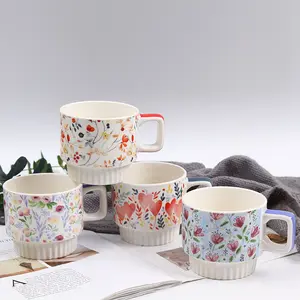 批发彩色瓷器手工制作12盎司高品质瓷茶咖啡杯陶瓷杯