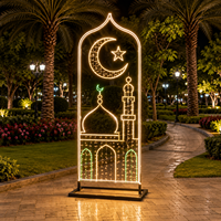 Guirlande lumineuse LED 2D en forme de croissant de lune, étoile et dôme de mosquée verte avec minaret, motif Ramadan, pour décoration de pelouse et de chemin, IP65