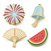 Badge personnalisé de haute qualité, série estivale mignonne, en métal émaillé dur, motifs feu d'artifice, cloche, ventilateur, pastèque, épinglette personnalisée