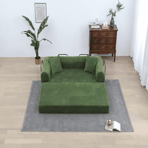 Sofá Cama Convertible, Sofá de Corduroy Verde Comprimido con Almohadas Cilíndricas y Relleno de Espuma para Sala de Estar - Product Image 3