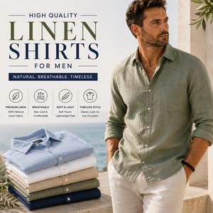 Chemises en lin pour hommes, haute qualité, manches longues, respirantes, décontractées, chemise boutonnée de plage, logo personnalisé, OEM, vêtements d'été - Product Image 1