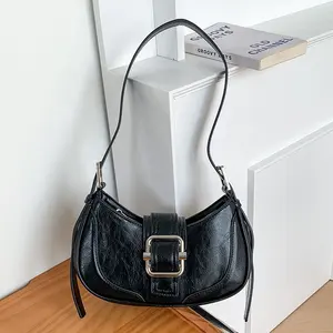 Bolso de mano Retro de cuero PU para mujer, bolso de mano de diseñador azul vaquero de lujo, bolso de hombro para axilas de cuero para mujer