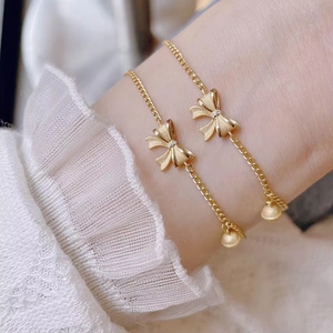 Xinfly Christmas Gift Real 18k Gold Fine Jewelry Bowknot Bell Pendant Charm <b>Bracelets</b> - Product Image 5