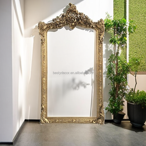 Pháp phong cách tường gỗ khắc gương đầy đủ chiều dài lớn trang trí vòm vàng cổ điển khung đứng cổ sàn gương - Product Image 6