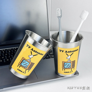 Gobelet à brosse à dents en acier inoxydable, design cartoon, résistant aux hautes températures, haute qualité, poils souples, pour couple et étudiant - Product Image 4
