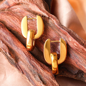 Pendientes de Aro Geométricos de Acero Inoxidable con Baño de Oro de 18K para Uso Diario Femenino - Product Image 3