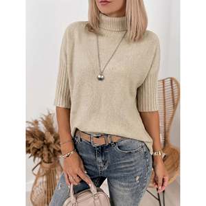 Pull à col roulé à manches trois quarts pour femme, blanc, taille XS, tricot, vêtement décontracté - Product Image 1