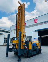 Foreuse rotative portable pour puits d'eau, portée max. 500m, avec moteur diesel, boîte de vitesses, pompe, roulement, engrenage, mobilité sur chenilles, état neuf