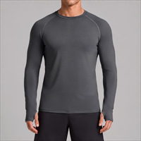 Sous-vêtement technique homme transfrontalier en polaire, doux pour la peau, respirant, anti-humidité, extensible, col rond, manches longues, pour le jogging en extérieur