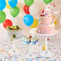 3 Packs de table à dessert transparent Cupcake Pastry Candy Round Acrylic Cake Display Stand for Wedding