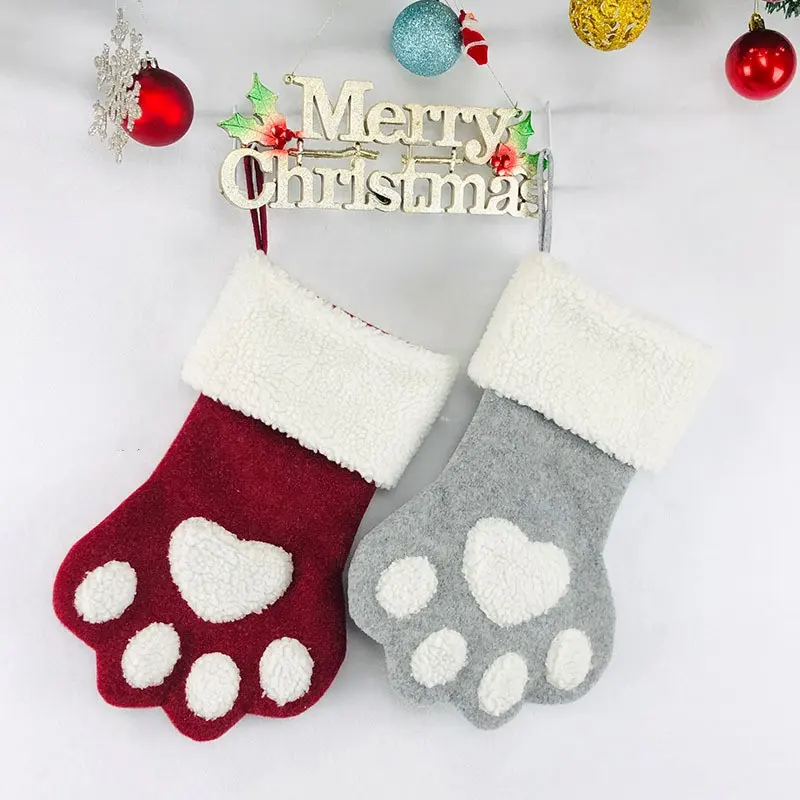 Paw Pattern Christmas Stocking Cat Pet Christmas Gift Decoration Ornaments