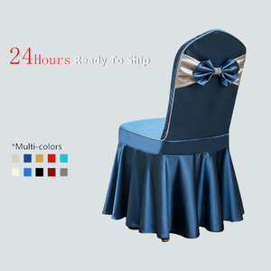 Funda elástica azul de doble capa con lazo para silla, ideal para bodas y fiestas, con pliegues de brocado, de primera calidad. - Product Image 3