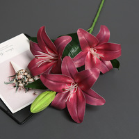 Mini-lys artificiel haut de gamme à 3 fleurs et 1 bourgeon, toucher réel, revêtement filmé, multicolore, pour décoration intérieure et présentation hôtelière