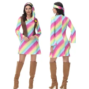 Vêtements de fête hippie vintage pour femmes, robe de soirée hippie à manches longues, tenue de danse disco 60S 70S