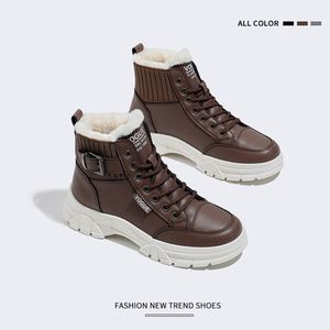 Botas de Nieve para Mujer, Otoño-Invierno 2022, Nuevas, de Cuero con Forro de Terciopelo, Caña Corta - Product Image 5