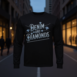 Camiseta de Manga Larga a la Moda con Diseño de Diamantes y Mezclilla, Ropa Promocional Elegante - Product Image 3