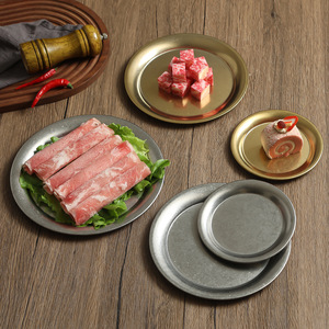 Retro Stainless Steel Round Plate Shallow Dish For Restaurant Barbecue Serving Industrial Style Flat Tray - Product Image 2
