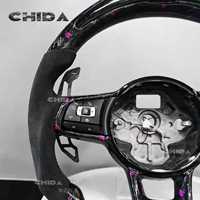 Convient à Volk-sw-ag-en Golf 7 GTI, CC, Magten, Passat, Tiguan Custom purple Forged Carbon Fiber LED Steering Wheel